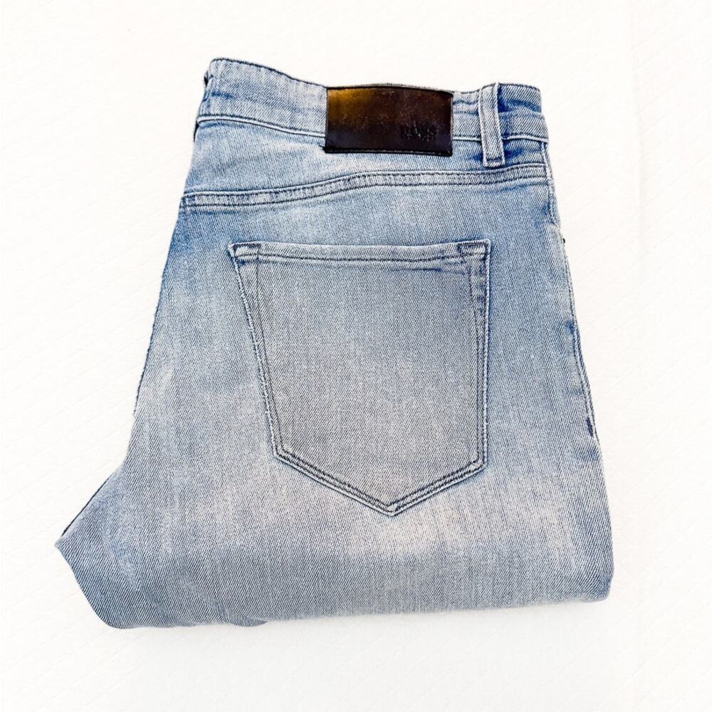 Hugo Boss Mens Denim Jeans Stretch Straight Leg Ripped Zip Fly Size 34